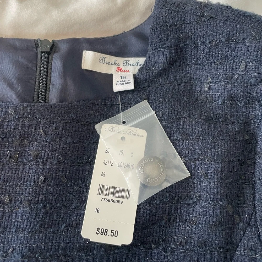 NWT Brooks Brothers girls size 16 navy tweed dress - Picture 3 of 4